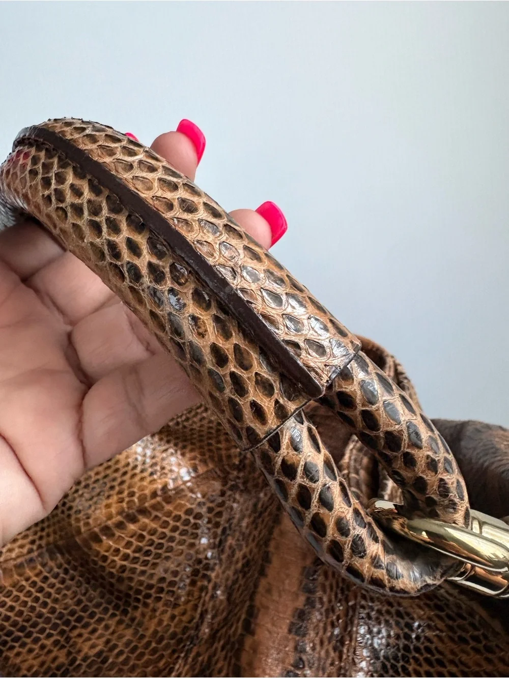 JIMMY CHOO Snakeskin Saba Hobo Bag Purse Brown Gold Hardware EUC